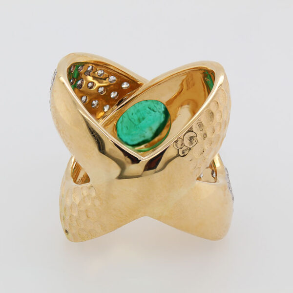 "Diamond Crossover" Vintage Emerald Ring - Image 3