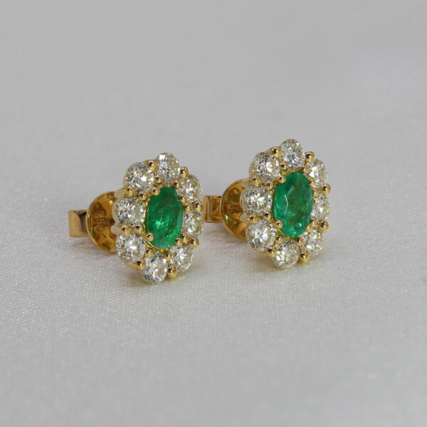 "Halo Harmony" Estate Emerald Stud Earrings - Image 2