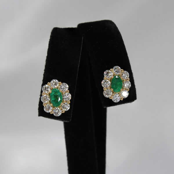 "Halo Harmony" Estate Emerald Stud Earrings - Image 3
