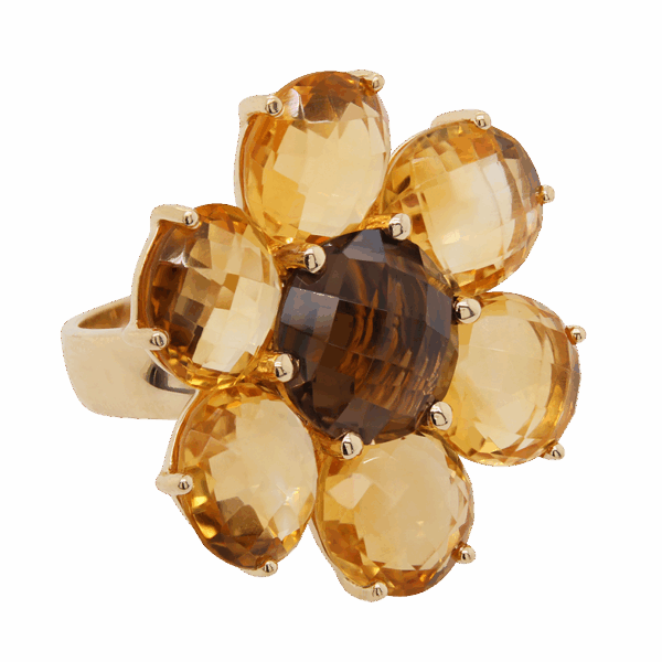 "Sunflower" Citrine and Smoky Quartz Ring