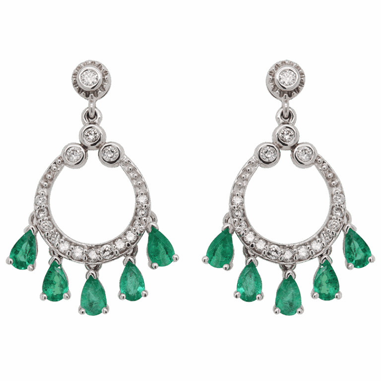 "Green Drops" Emerald and Diamond Earrings