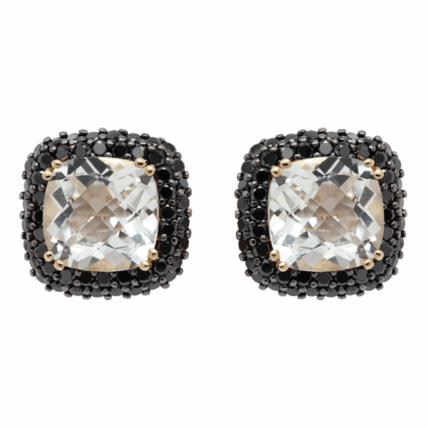 "Clear As Day" White Topaz and Black Diamond Earrings