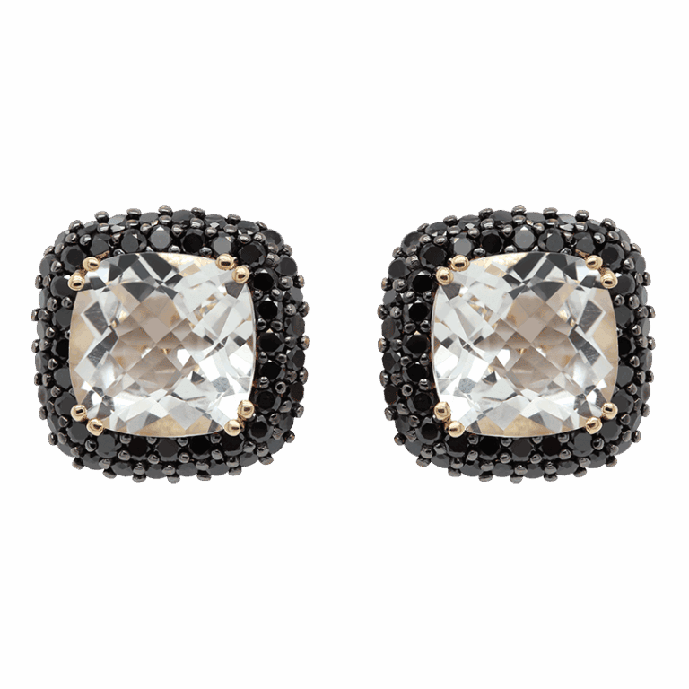 "Clear As Day" White Topaz and Black Diamond Earrings