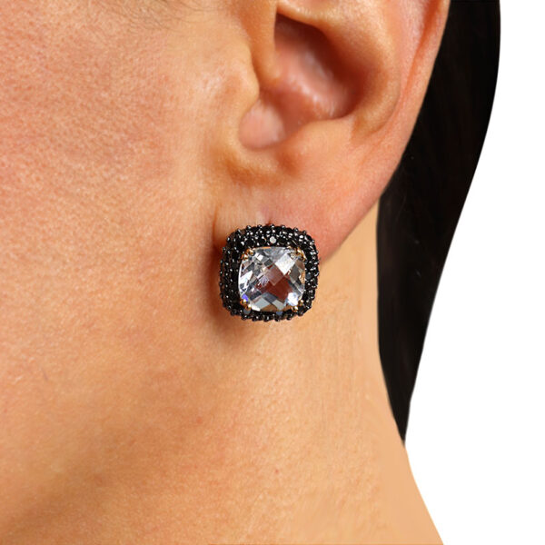 "Clear As Day" White Topaz and Black Diamond Earrings - Image 3