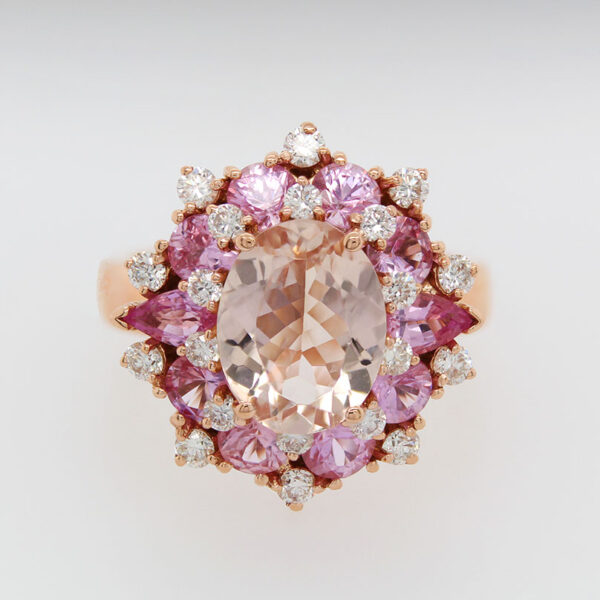 "Peony Pink" Morganite and Pink Sapphire Ring - Image 2