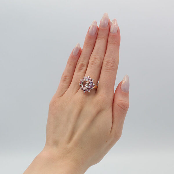"Peony Pink" Morganite and Pink Sapphire Ring - Image 4