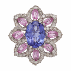 "Daisy Pink" Sapphire and Tanzanite Ring