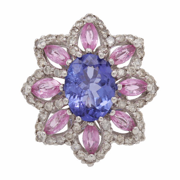 "Daisy Pink" Sapphire and Tanzanite Ring