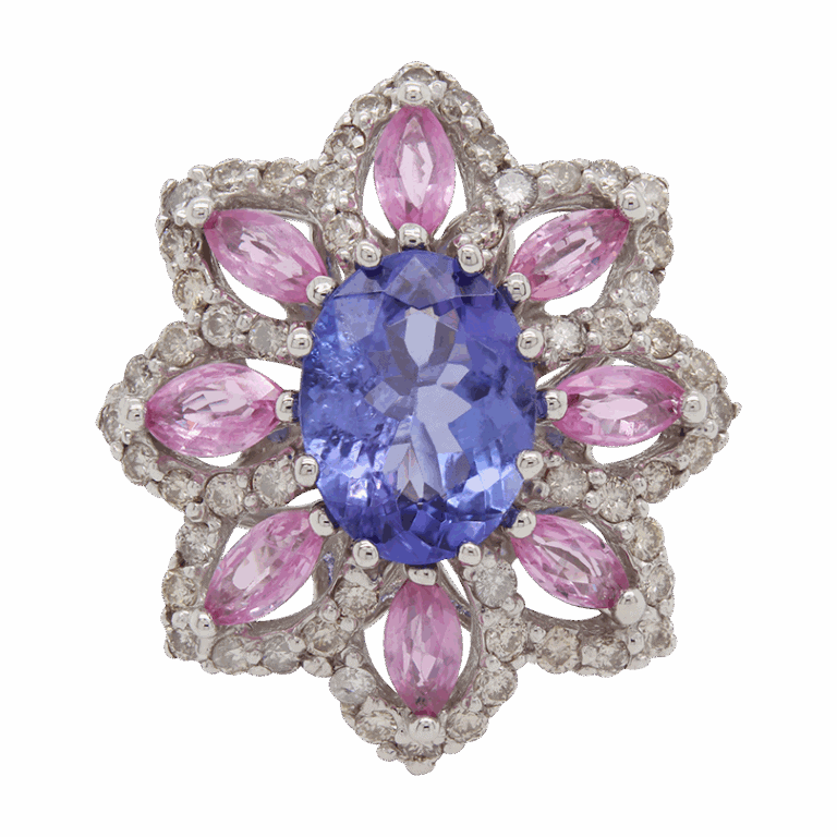 "Daisy Pink" Sapphire and Tanzanite Ring