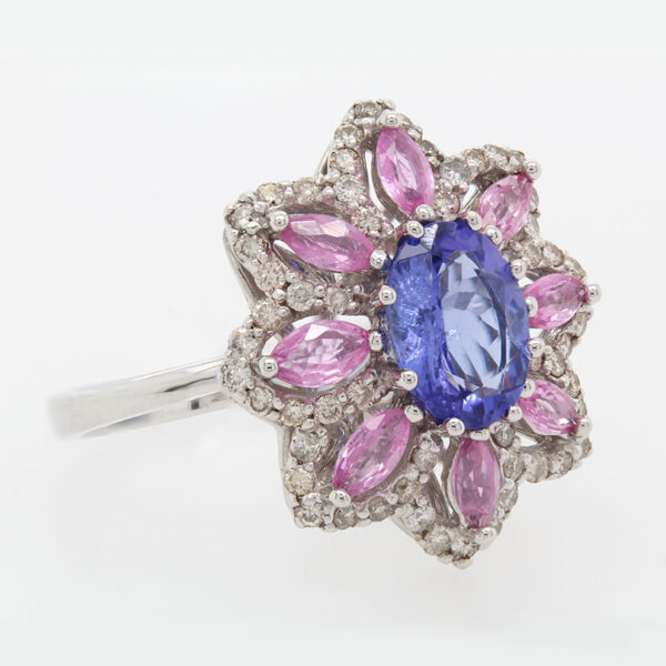 "Daisy Pink" Sapphire and Tanzanite Ring - Image 2