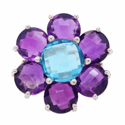 "Purple Pansy" Amethyst and Blue Topaz Ring