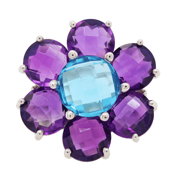 "Purple Pansy" Amethyst and Blue Topaz Ring