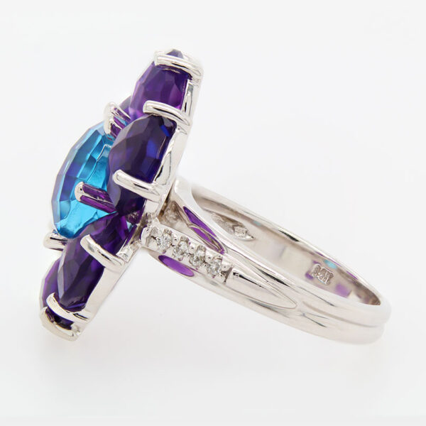 "Purple Pansy" Amethyst and Blue Topaz Ring - Image 2