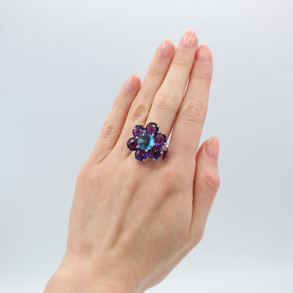 "Purple Pansy" Amethyst and Blue Topaz Ring - Image 3
