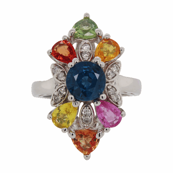 "Rainbow Flower" Sapphire Ring