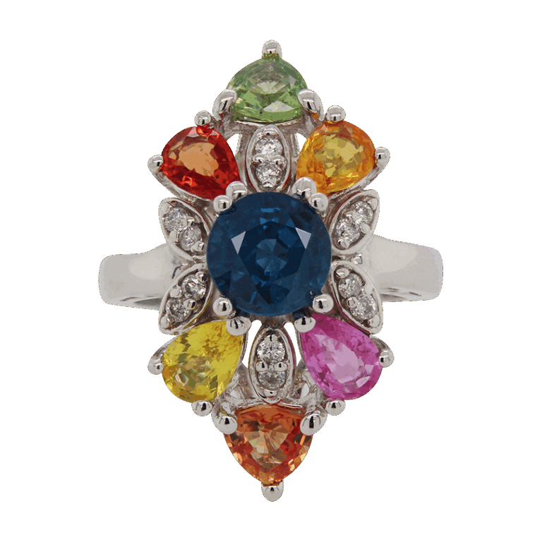 "Rainbow Flower" Sapphire Ring