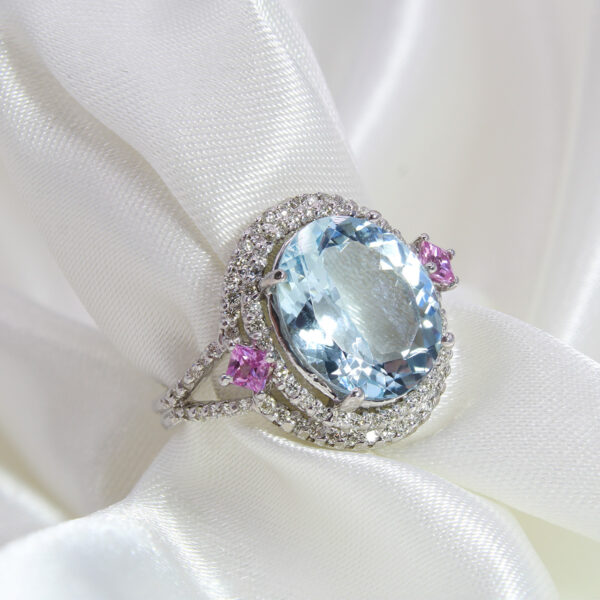 "Cotton Candy" Aquamarine and Pink Sapphire Ring - Image 2