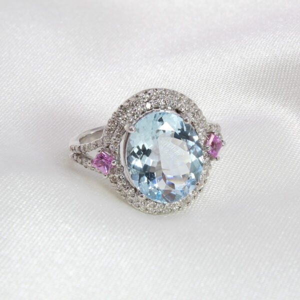 "Cotton Candy" Aquamarine and Pink Sapphire Ring - Image 3