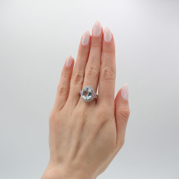 "Cotton Candy" Aquamarine and Pink Sapphire Ring - Image 4