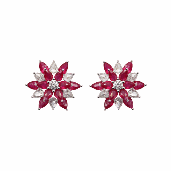 "Poinsettia" Ruby and Diamond Earrings