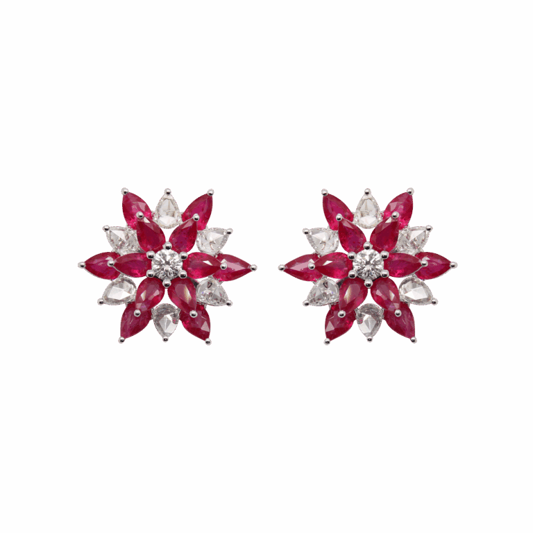 "Poinsettia" Ruby and Diamond Earrings