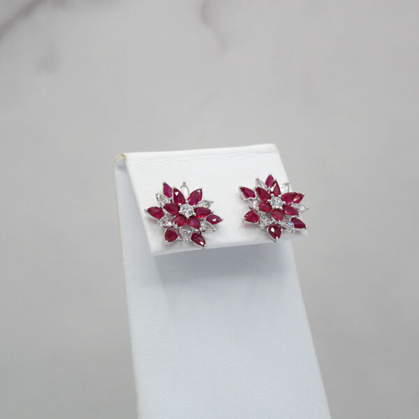 "Poinsettia" Ruby and Diamond Earrings - Image 3