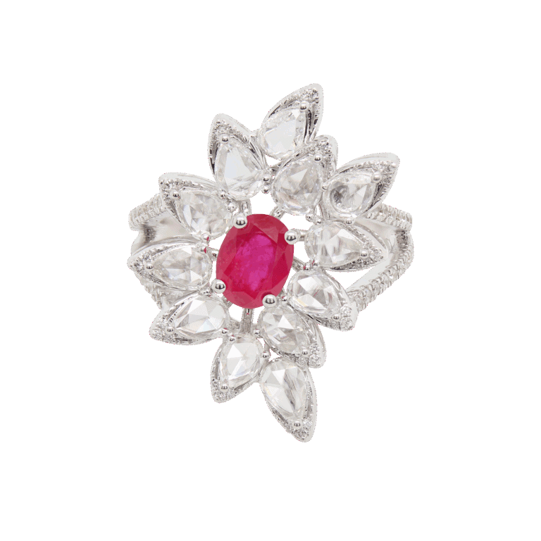 "Poinsettia" Diamond and Ruby Ring
