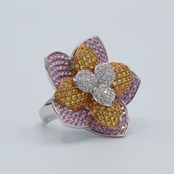 "Pink Lemonade" Pink and Yellow Sapphire Ring - Image 2