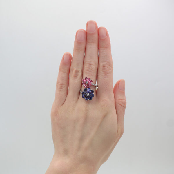 "Pansies" Iolite and Pink Tourmaline Ring - Image 3