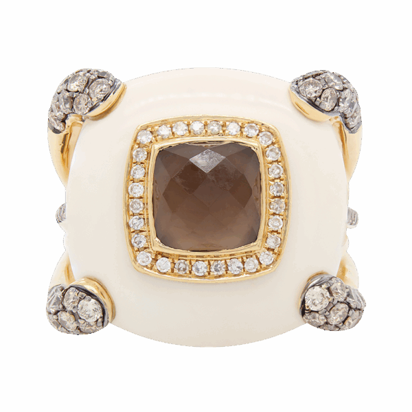 DABAKAROV White Agate and Smoky Topaz Ring