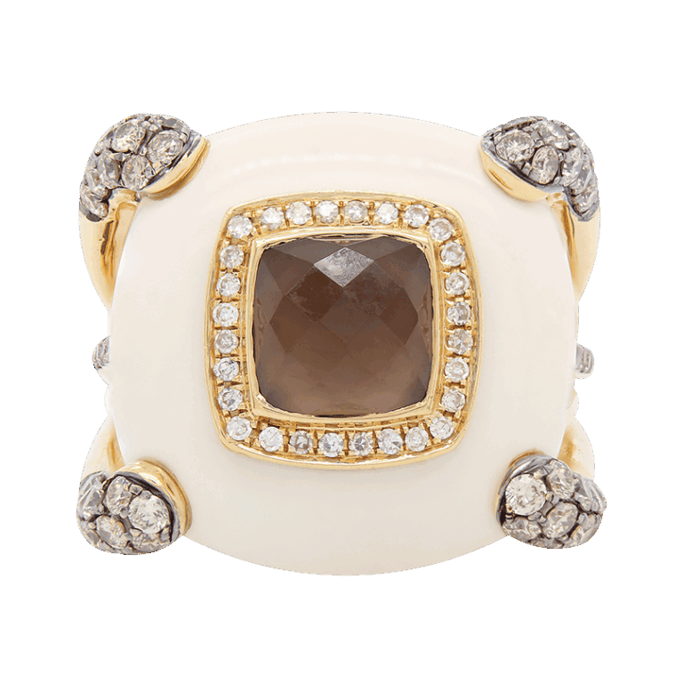 DABAKAROV White Agate and Smoky Topaz Ring