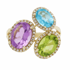 DABAKAROV Peridot, Blue Topaz, and Amethyst Ring