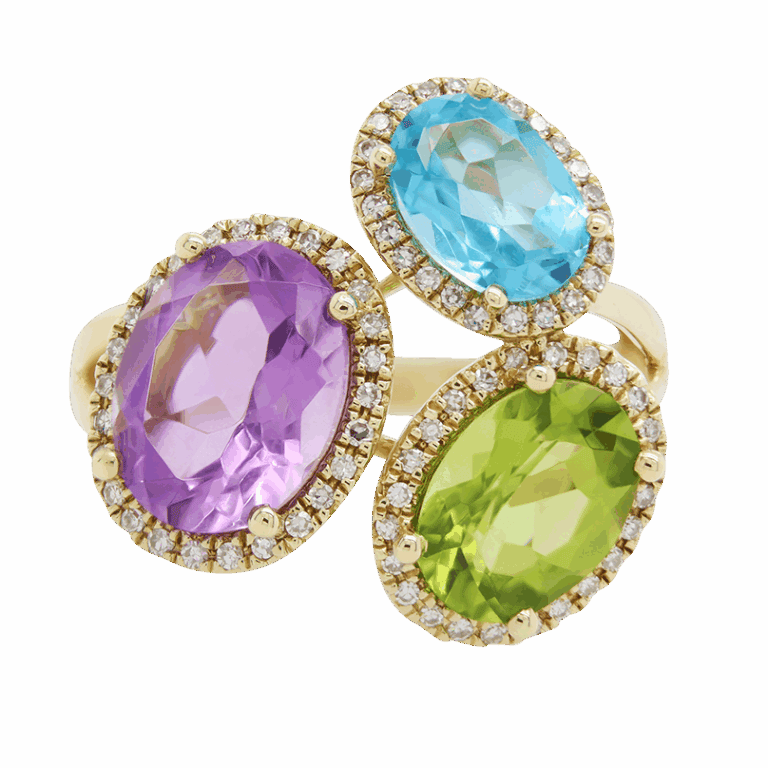 DABAKAROV Peridot, Blue Topaz, and Amethyst Ring