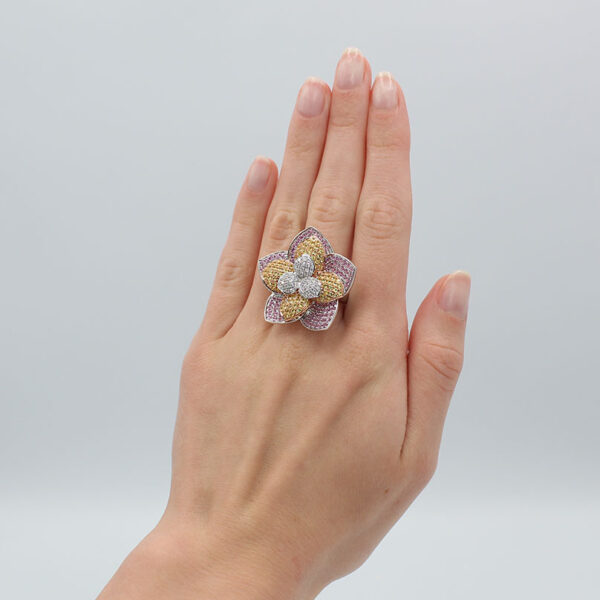 "Pink Lemonade" Pink and Yellow Sapphire Ring - Image 3