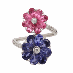 "Pansies" Iolite and Pink Tourmaline Ring