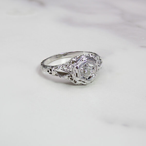Art Deco Diamond Filigree Ring - Image 2