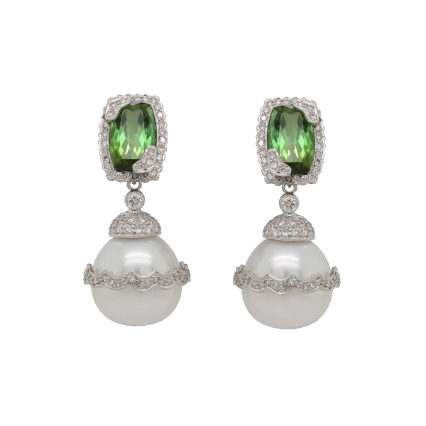 DABAKAROV Pearl and Green Tourmaline Earrings