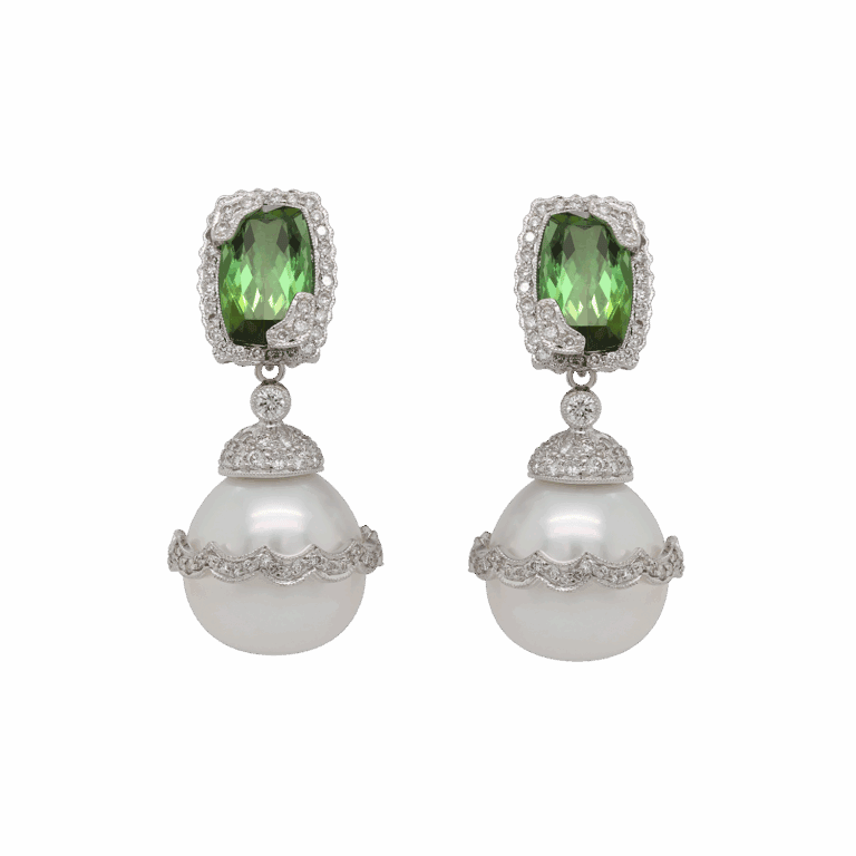 DABAKAROV Pearl and Green Tourmaline Earrings