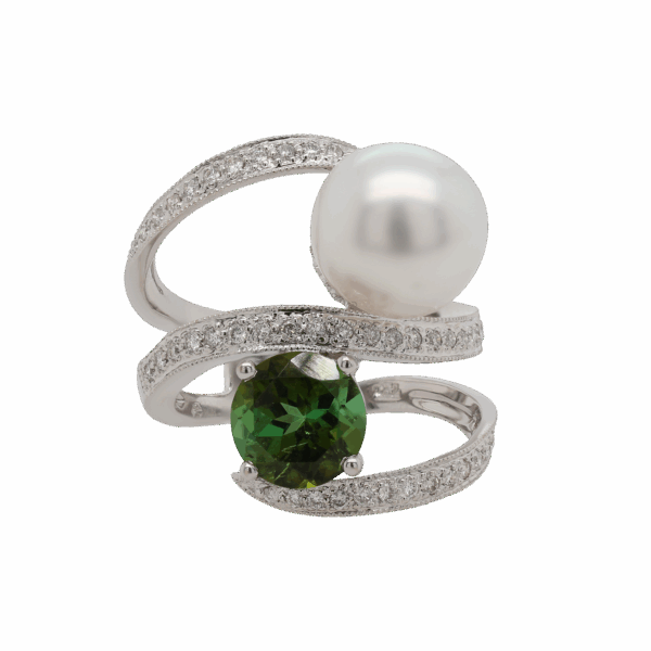 DABAKAROV Green Tourmaline and Pearl Ring
