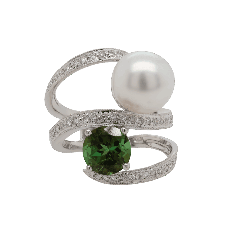 DABAKAROV Green Tourmaline and Pearl Ring