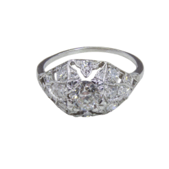 Old European Diamond Art Deco Filigree Ring in White Gold