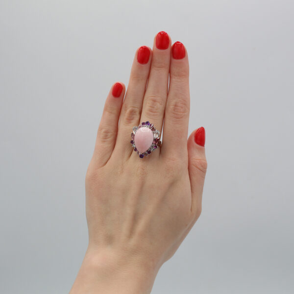 "Mixed Berry" Estate Pink Opal and Tourmaline Ring - Image 3