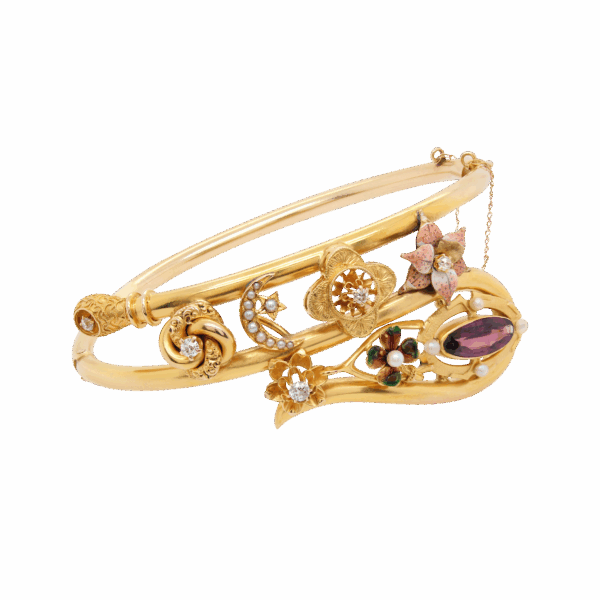 "Whimsical" Art Nouveau Multistone Bracelet