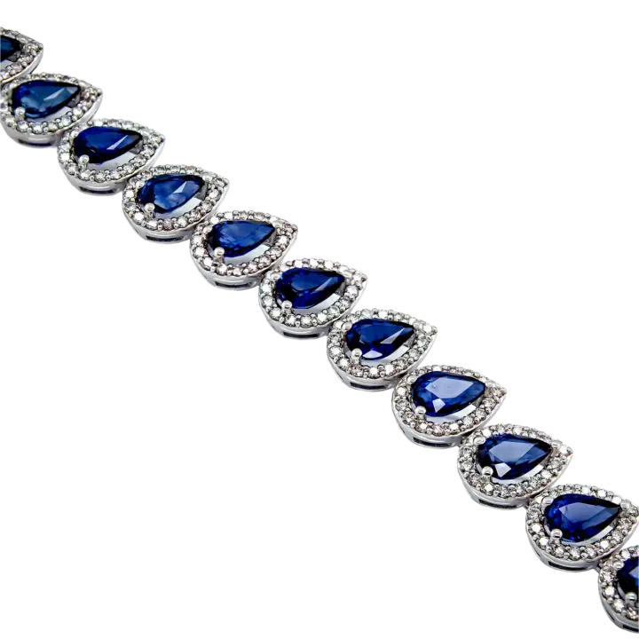 Pear-Cut Blue Sapphire and Diamond Halo Tennis Bracelet in White Gold - view 2