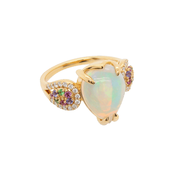 "Celestial Embrace" Opal Multicolored Sapphire Ring