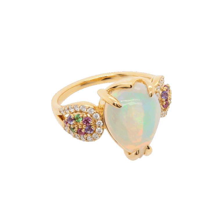 "Celestial Embrace" Opal Multicolored Sapphire Ring