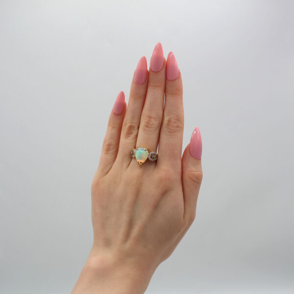 "Celestial Embrace" Opal Multicolored Sapphire Ring - Image 3