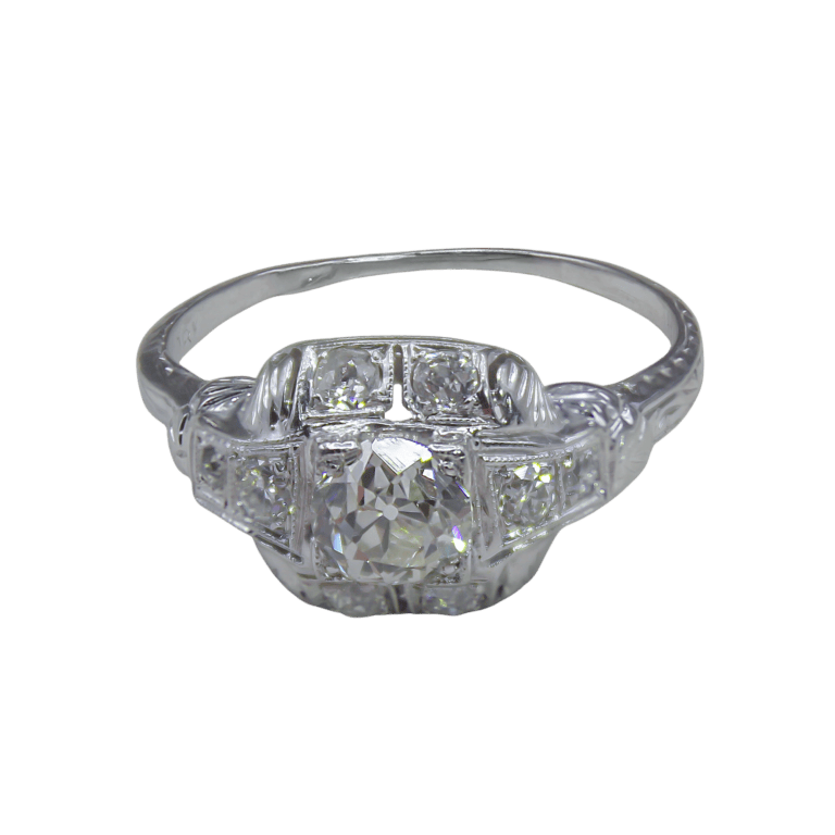 Old European Cut Diamond Art Deco Engagement Ring in Platinum
