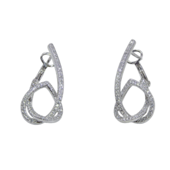 Pave Diamond Twisted Loop Dangle Earrings in White Gold
