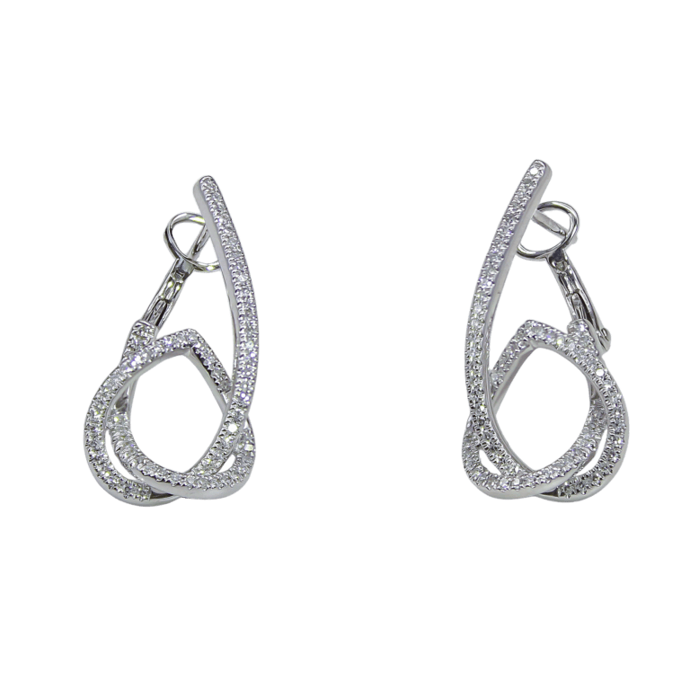 Pave Diamond Twisted Loop Dangle Earrings in White Gold